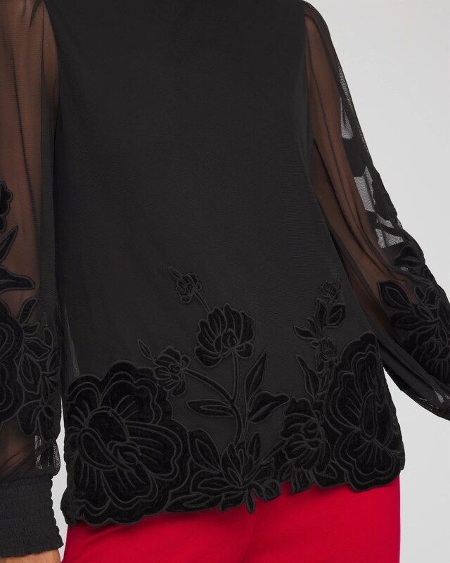 Sheer Mesh Velvet Applique Top - image 4